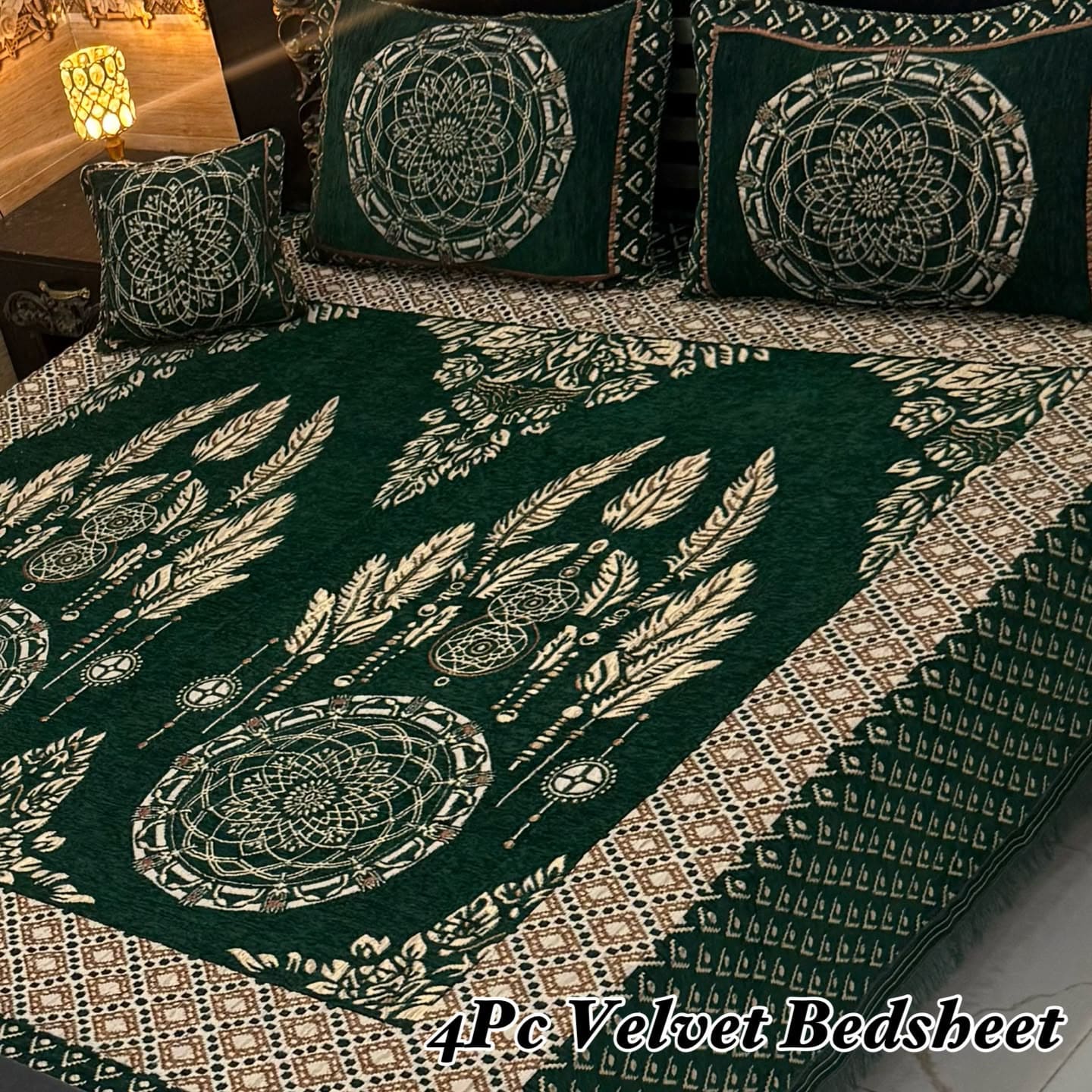 Premium 4-Piece King Size Velvet Jacquard Bedsheet Set