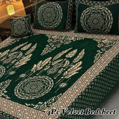 Premium 4-Piece King Size Velvet Jacquard Bedsheet Set