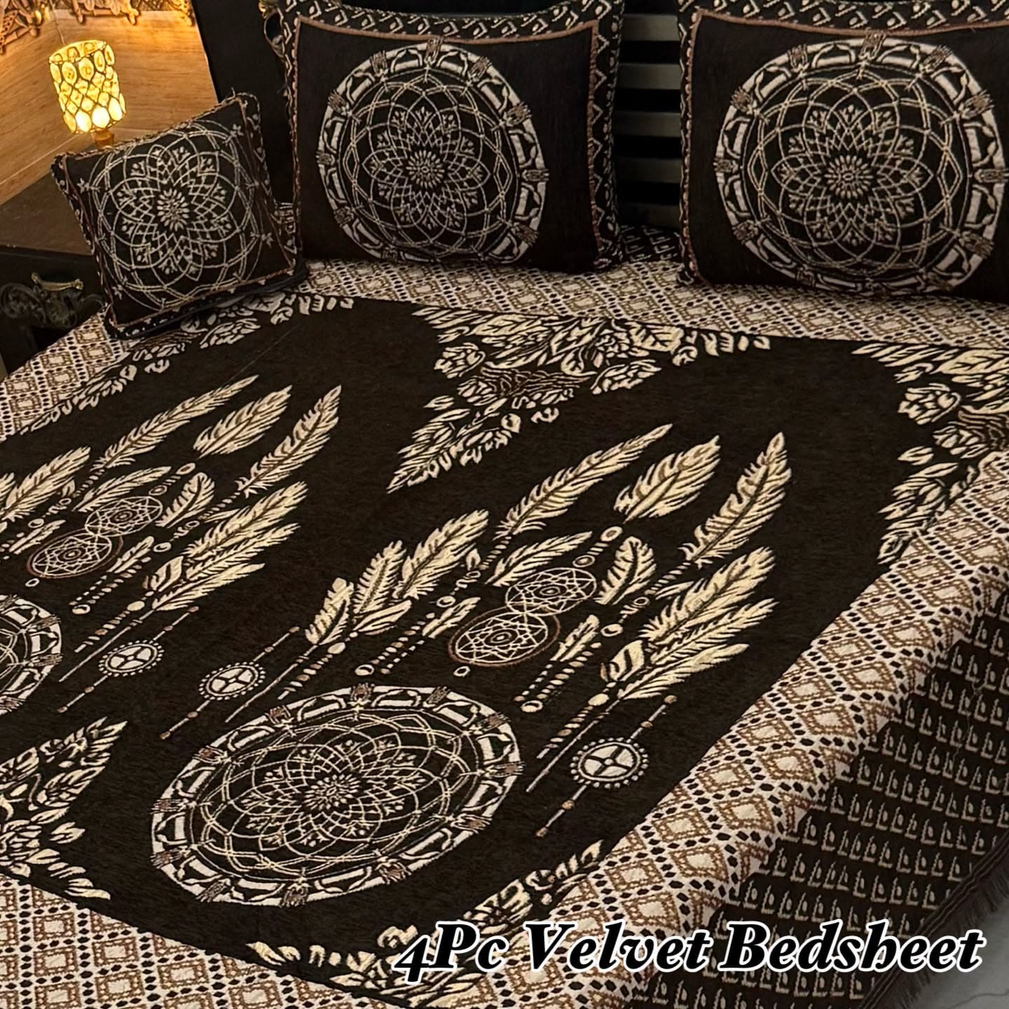Premium 4-Piece King Size Velvet Jacquard Bedsheet Set