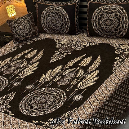 Premium 4-Piece King Size Velvet Jacquard Bedsheet Set