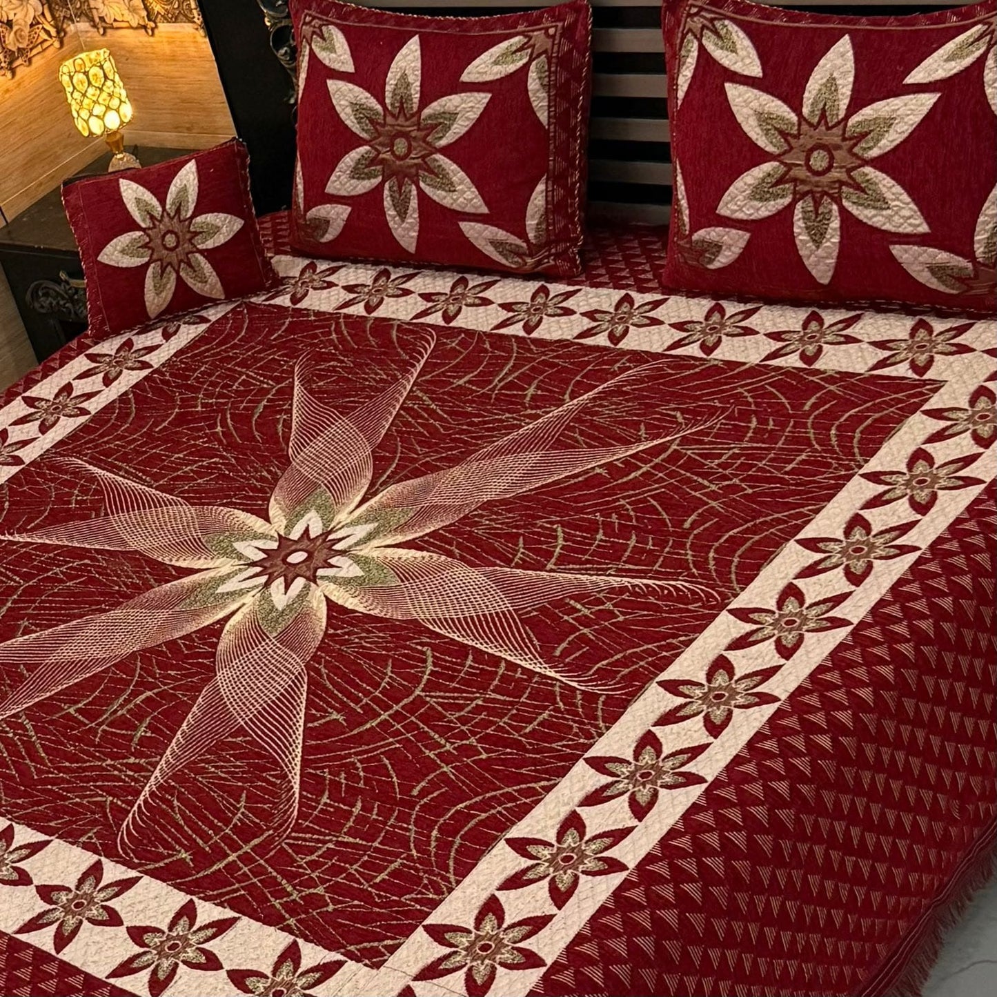Premium 4-Piece King Size Velvet Jacquard Bedsheet Set