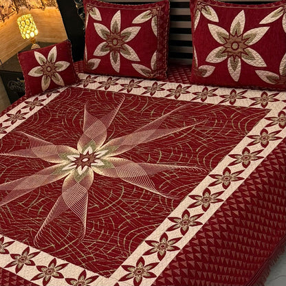 Premium 4-Piece King Size Velvet Jacquard Bedsheet Set