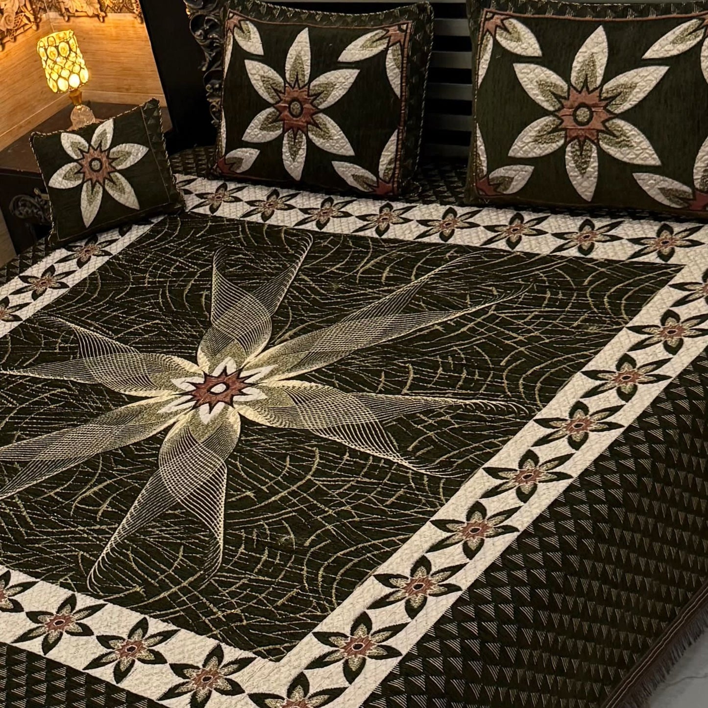Premium 4-Piece King Size Velvet Jacquard Bedsheet Set