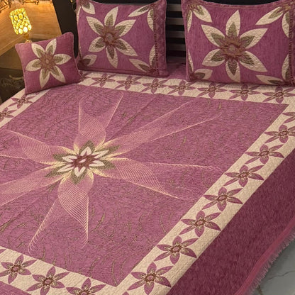 Premium 4-Piece King Size Velvet Jacquard Bedsheet Set