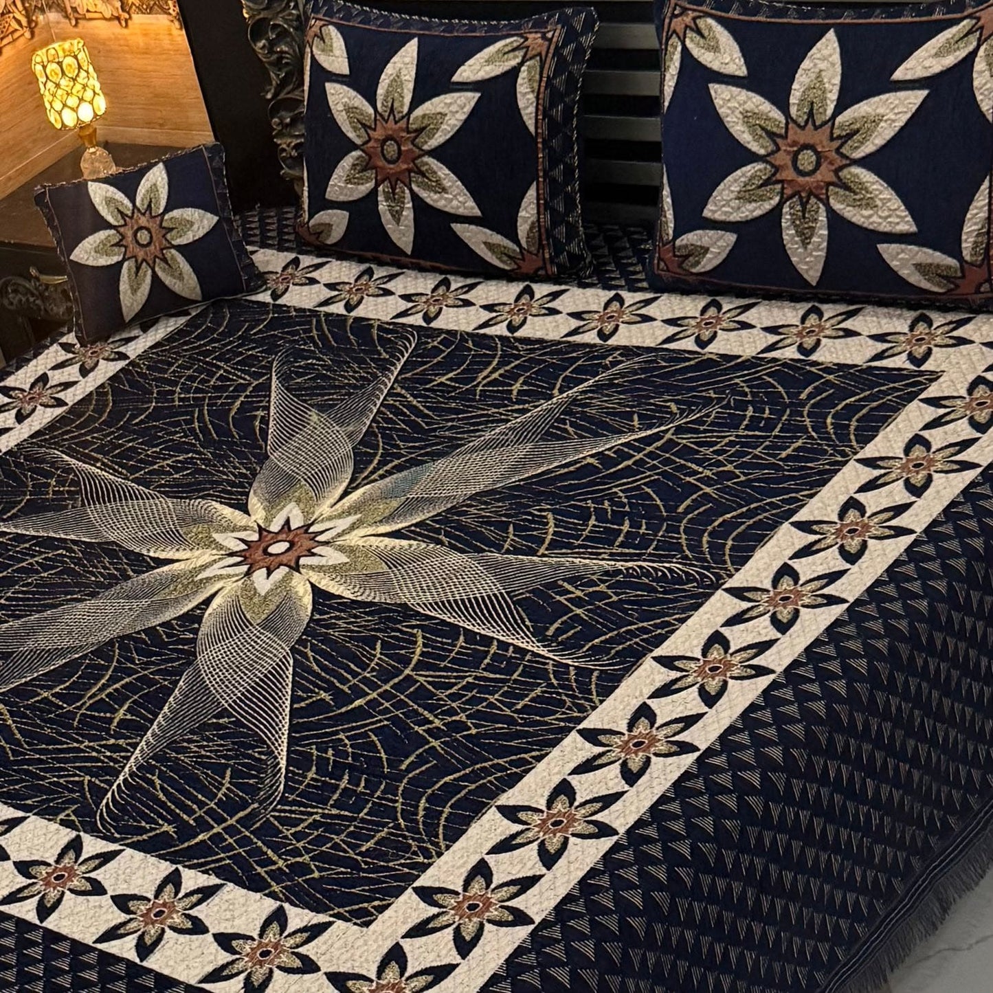 Premium 4-Piece King Size Velvet Jacquard Bedsheet Set