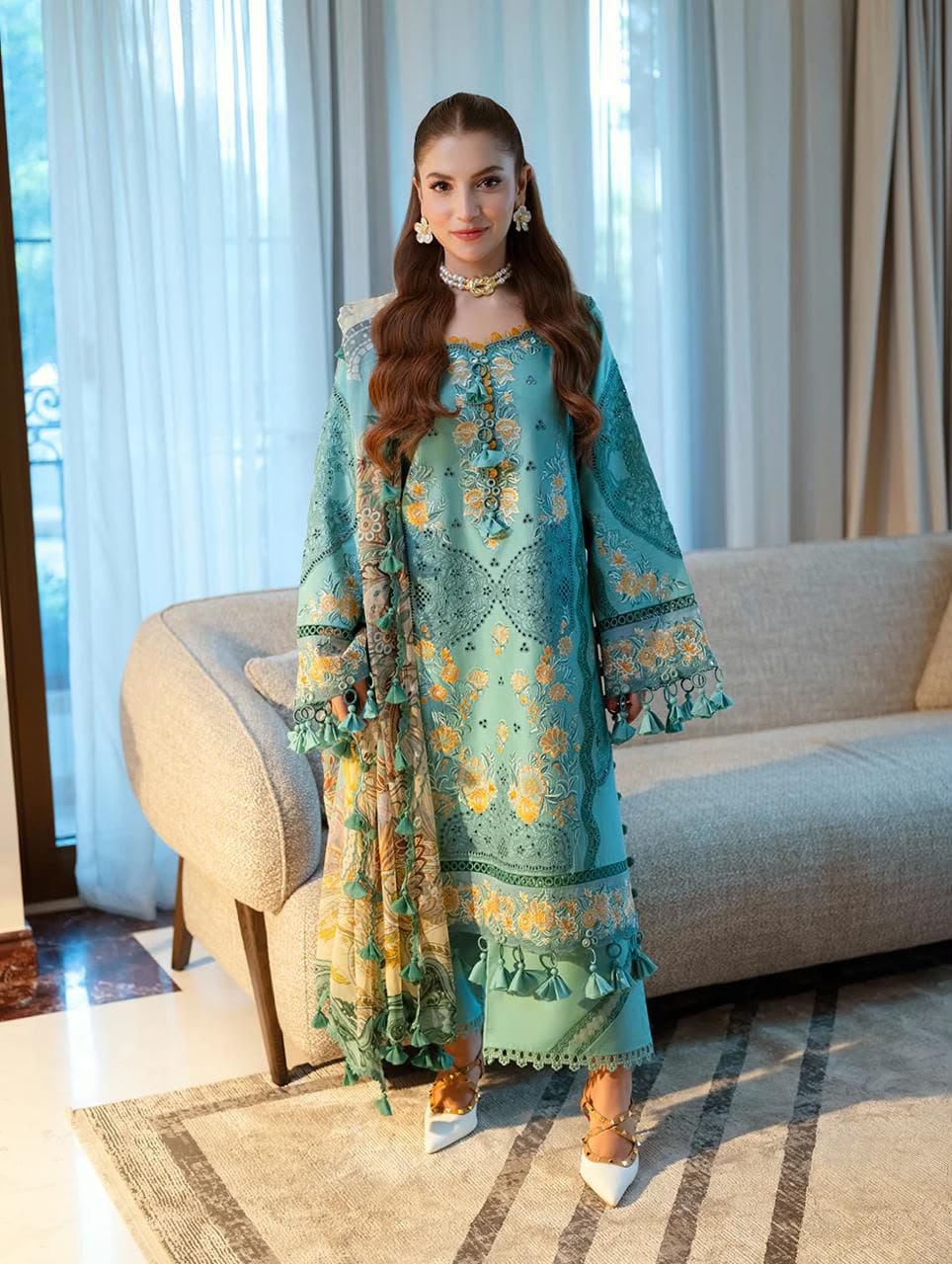 Luxury Fancy Chikankari Lawn Cotton Suit – Heavy Embroidered 3-Piece