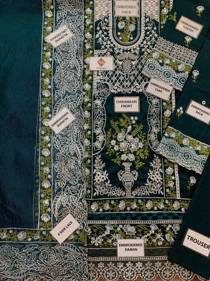 Luxury Fancy Chikankari Lawn Cotton Suit – Heavy Embroidered 3-Piece