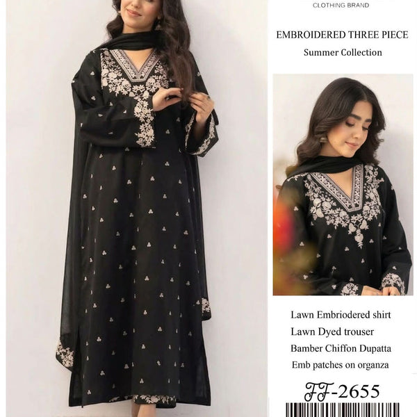 Pezwaan Lawn 2655 – Heavy Embroidered 3-Piece Suit with Bamber Chiffon Dupatta