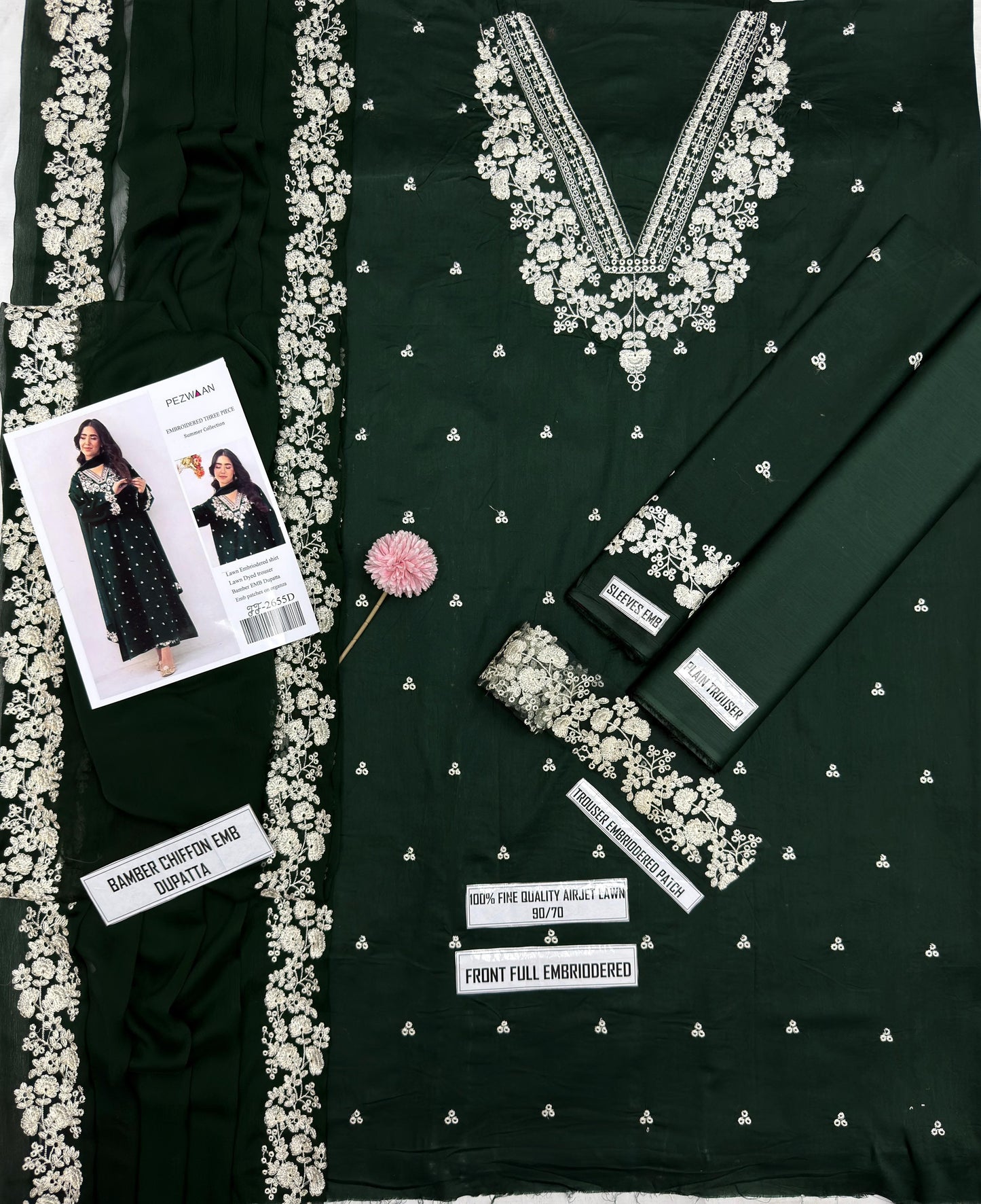 Pezwaan Lawn 2655 – Heavy Embroidered 3-Piece Suit with Bamber Chiffon Dupatta