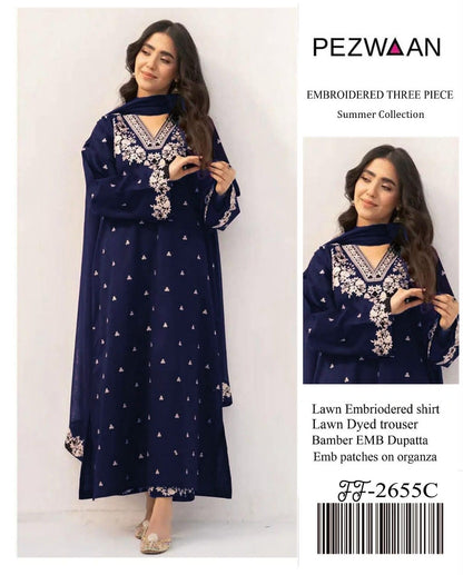Pezwaan Lawn 2655 – Heavy Embroidered 3-Piece Suit with Bamber Chiffon Dupatta