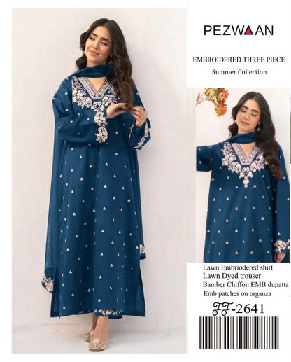 Pezwaan Lawn 2655 – Heavy Embroidered 3-Piece Suit with Bamber Chiffon Dupatta