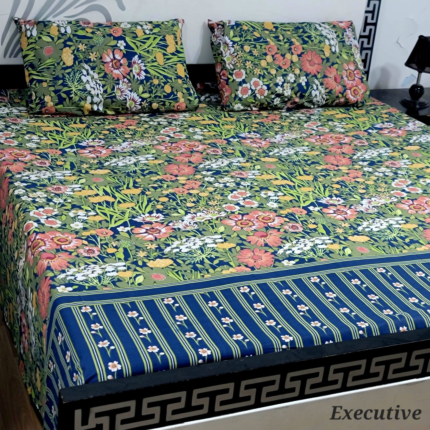 ChenOne Export Quality Pure Cotton Jumbo King Size Bedsheet Set (3-Piece)