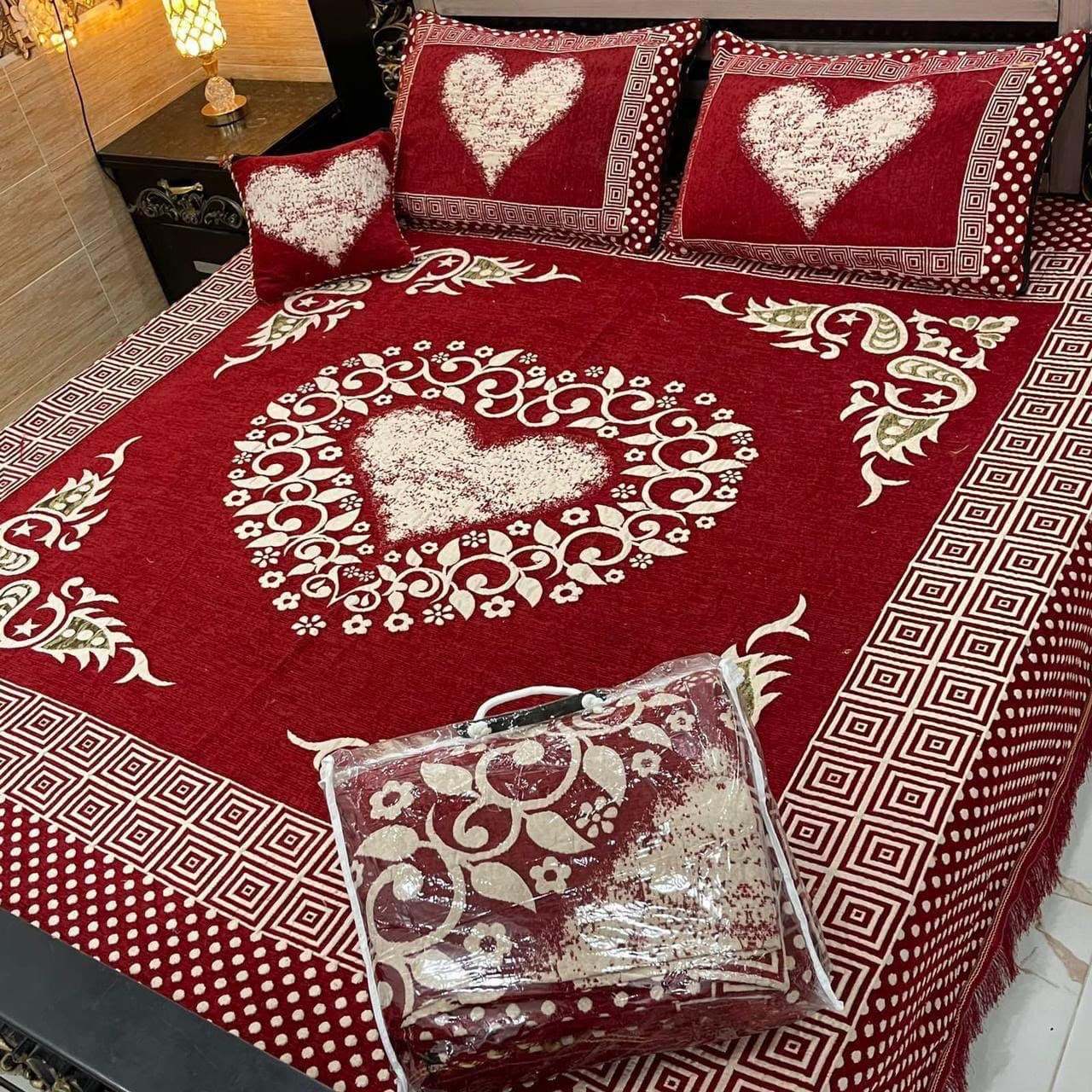 Premium 4-Piece King Size Velvet Jacquard Bedsheet Set
