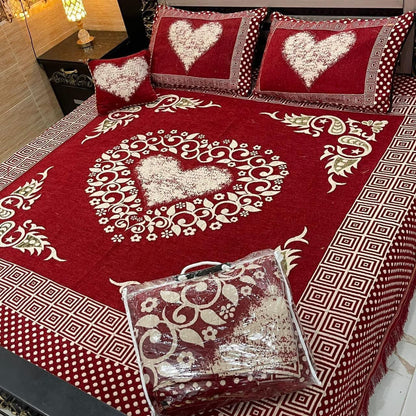 Premium 4-Piece King Size Velvet Jacquard Bedsheet Set