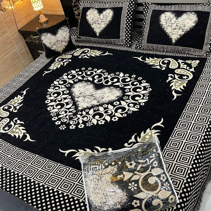 Premium 4-Piece King Size Velvet Jacquard Bedsheet Set