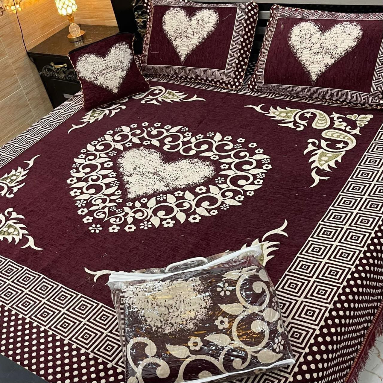 Premium 4-Piece King Size Velvet Jacquard Bedsheet Set