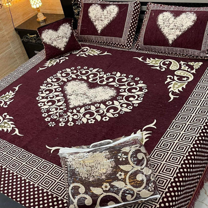 Premium 4-Piece King Size Velvet Jacquard Bedsheet Set