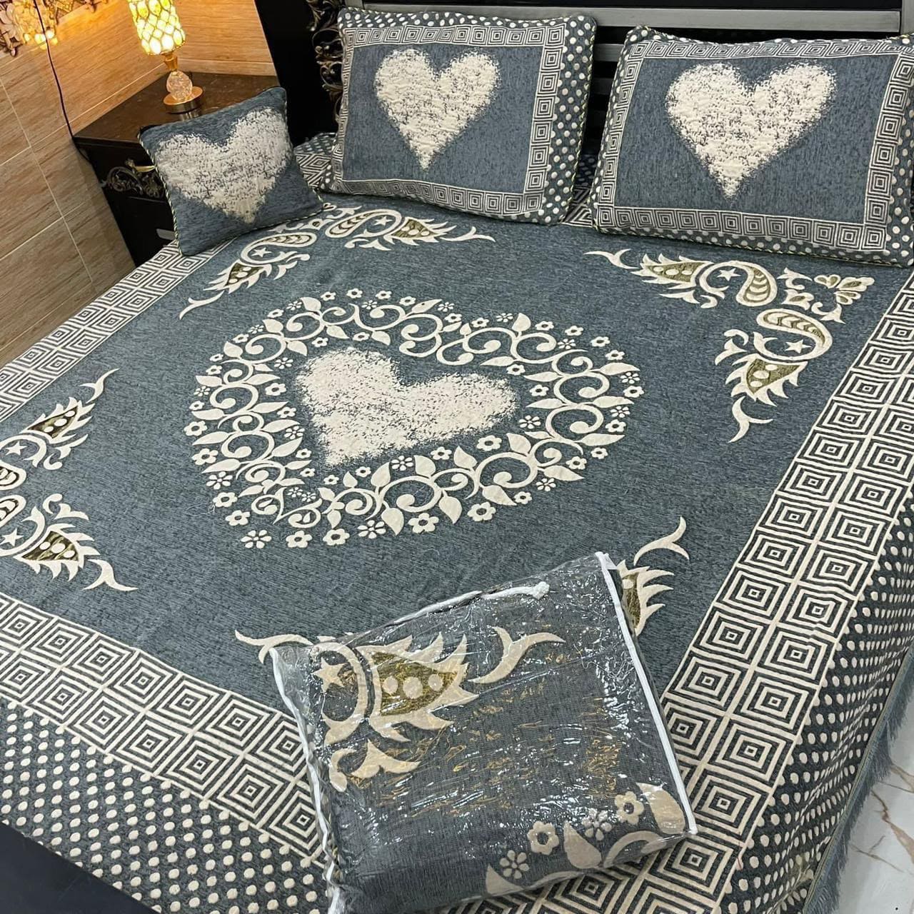 Premium 4-Piece King Size Velvet Jacquard Bedsheet Set