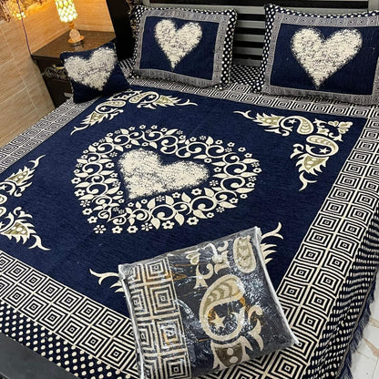 Premium 4-Piece King Size Velvet Jacquard Bedsheet Set