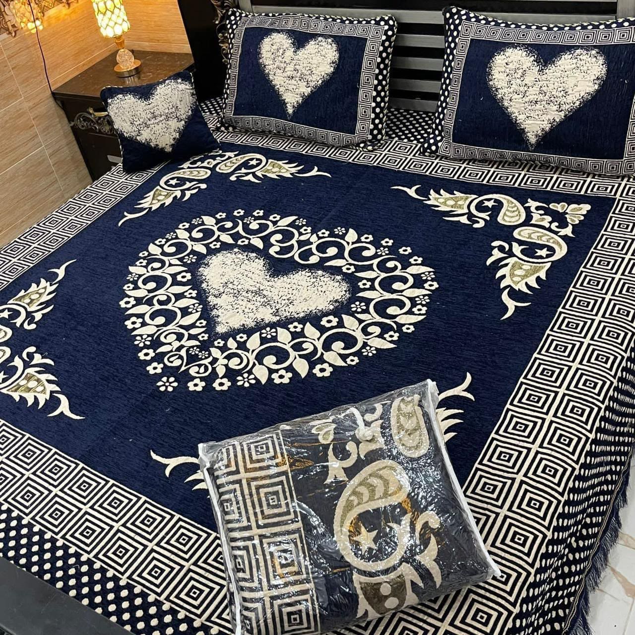 Premium 4-Piece King Size Velvet Jacquard Bedsheet Set