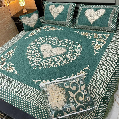 Premium 4-Piece King Size Velvet Jacquard Bedsheet Set