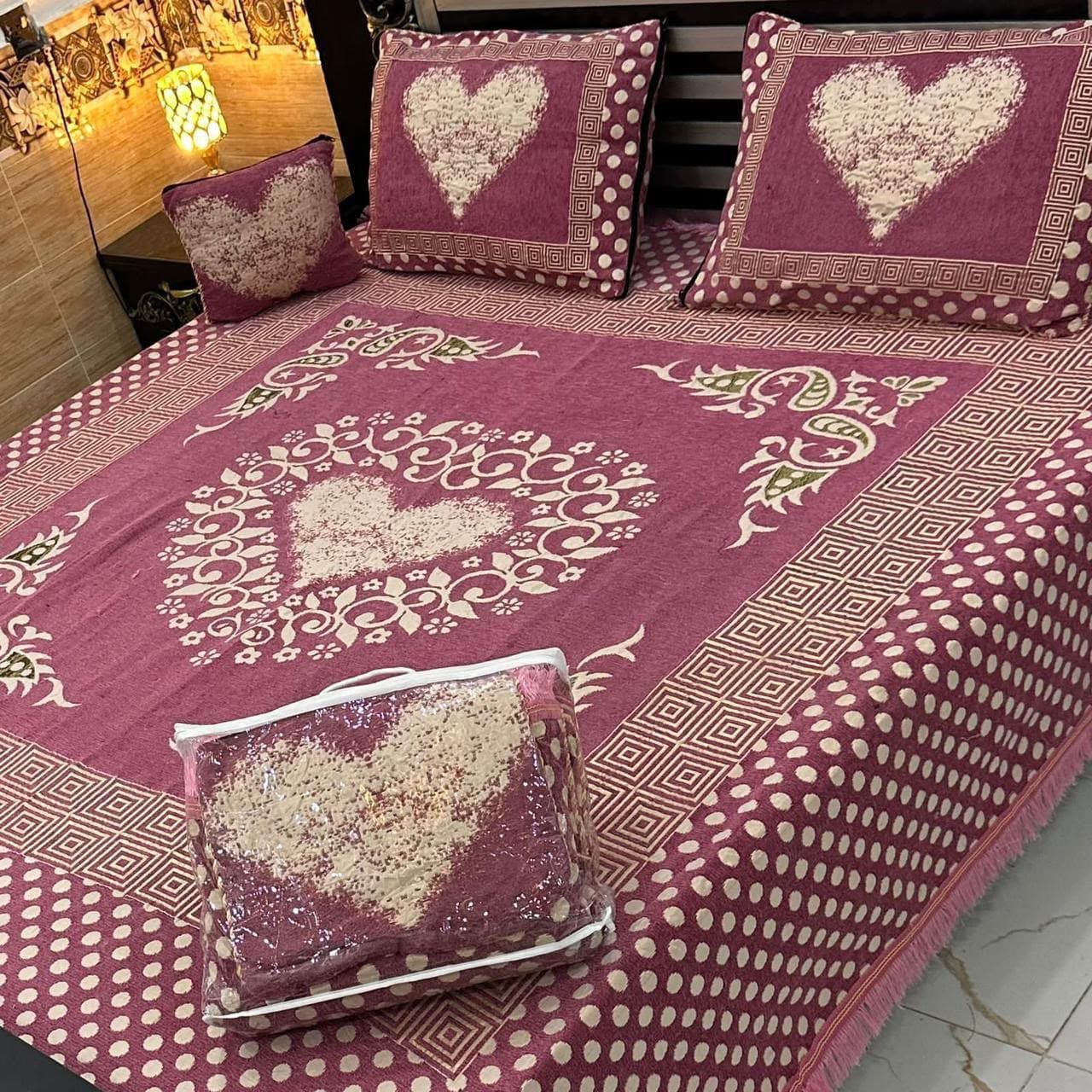 Premium 4-Piece King Size Velvet Jacquard Bedsheet Set