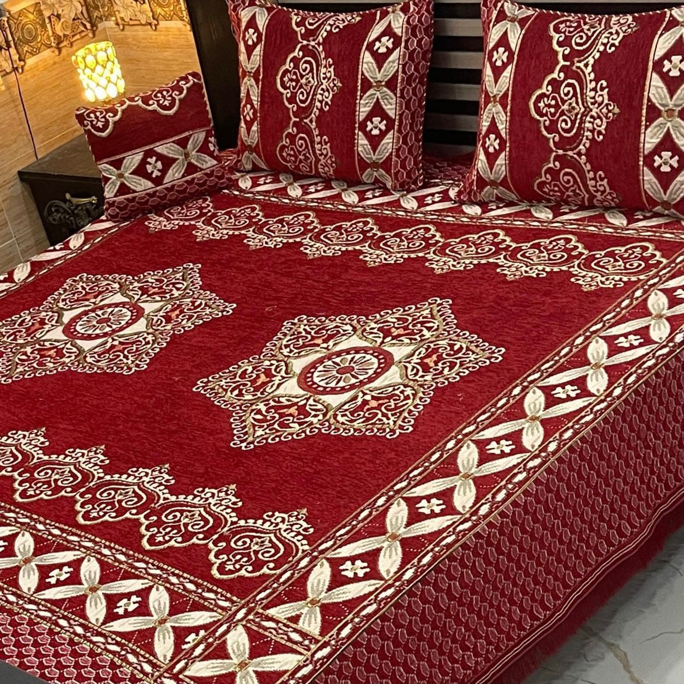 Premium 4-Piece King Size Velvet Jacquard Bedsheet Set
