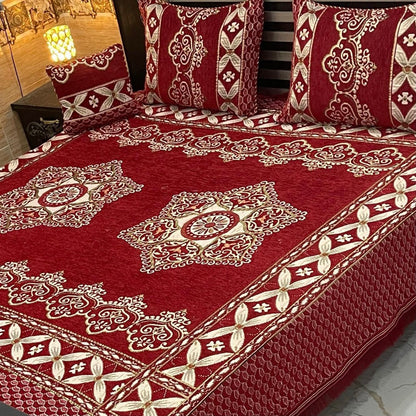 Premium 4-Piece King Size Velvet Jacquard Bedsheet Set