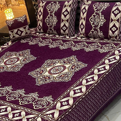 Premium 4-Piece King Size Velvet Jacquard Bedsheet Set