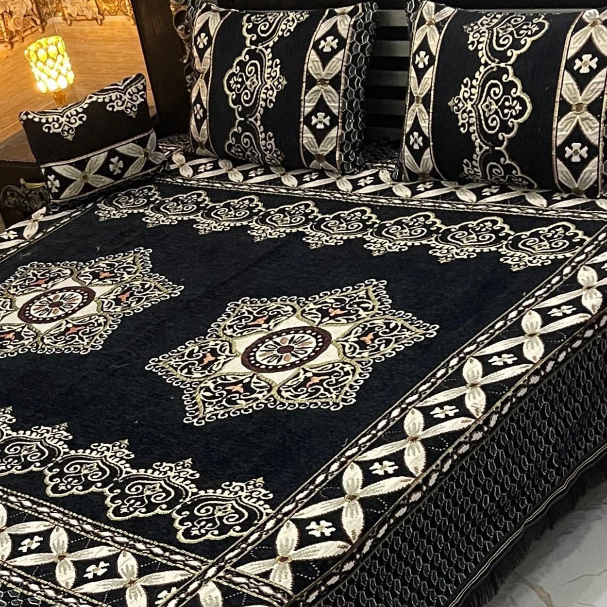 Premium 4-Piece King Size Velvet Jacquard Bedsheet Set