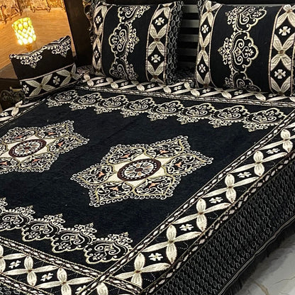 Premium 4-Piece King Size Velvet Jacquard Bedsheet Set