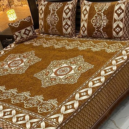 Premium 4-Piece King Size Velvet Jacquard Bedsheet Set