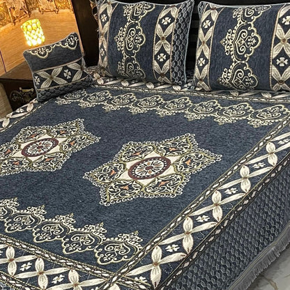 Premium 4-Piece King Size Velvet Jacquard Bedsheet Set