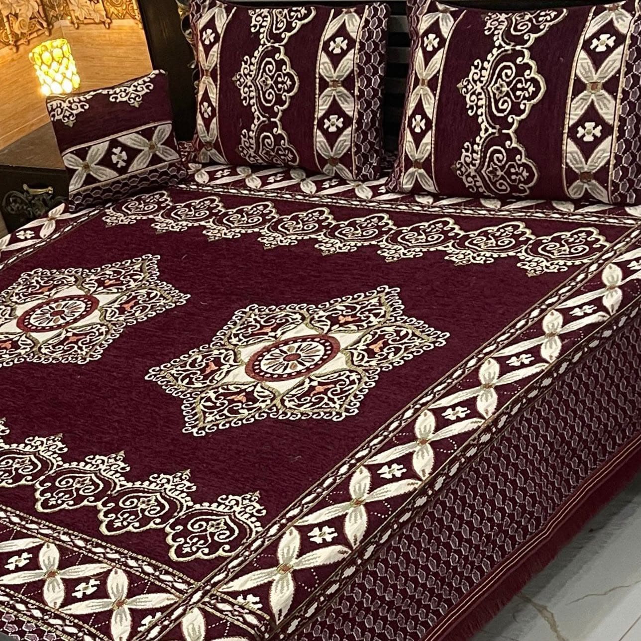 Premium 4-Piece King Size Velvet Jacquard Bedsheet Set