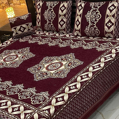 Premium 4-Piece King Size Velvet Jacquard Bedsheet Set