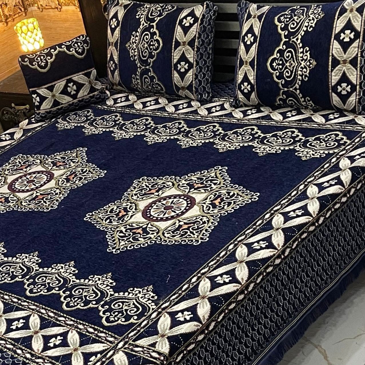 Premium 4-Piece King Size Velvet Jacquard Bedsheet Set