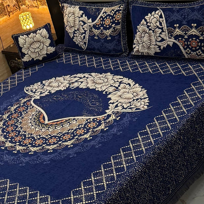 Premium 4-Piece King Size Velvet Jacquard Bedsheet Set