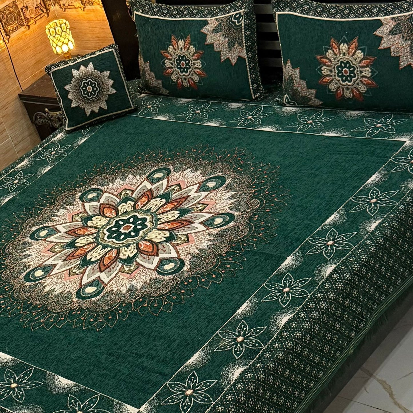 Premium 4-Piece King Size Velvet Jacquard Bedsheet Set