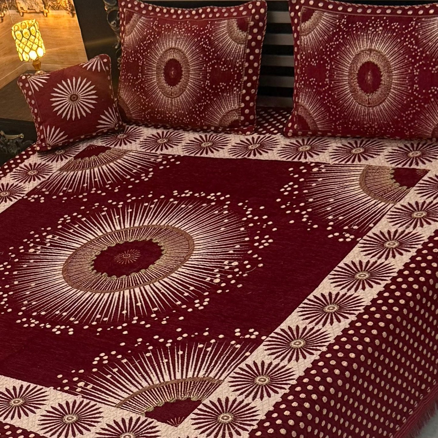 Premium 4-Piece King Size Velvet Jacquard Bedsheet Set