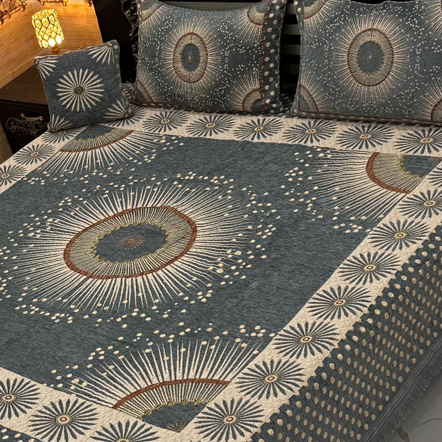 Premium 4-Piece King Size Velvet Jacquard Bedsheet Set